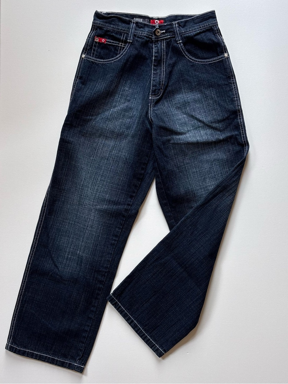 South Pole Men's Relaxed Jeans - Dark Indigo with Red Accents